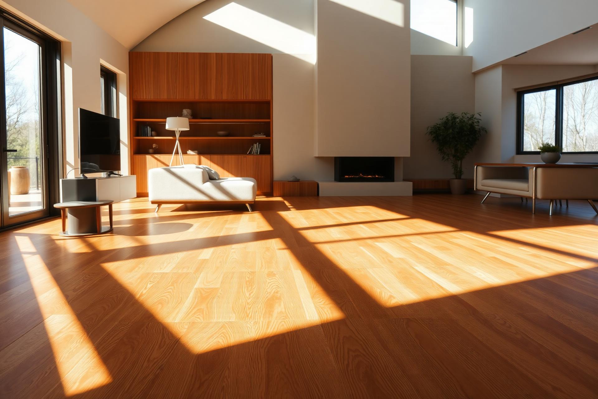 Sun-filled living room with wide-plank hardwood flooring